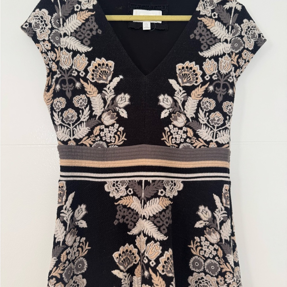Anthropologie Black and Cream Floral Dress